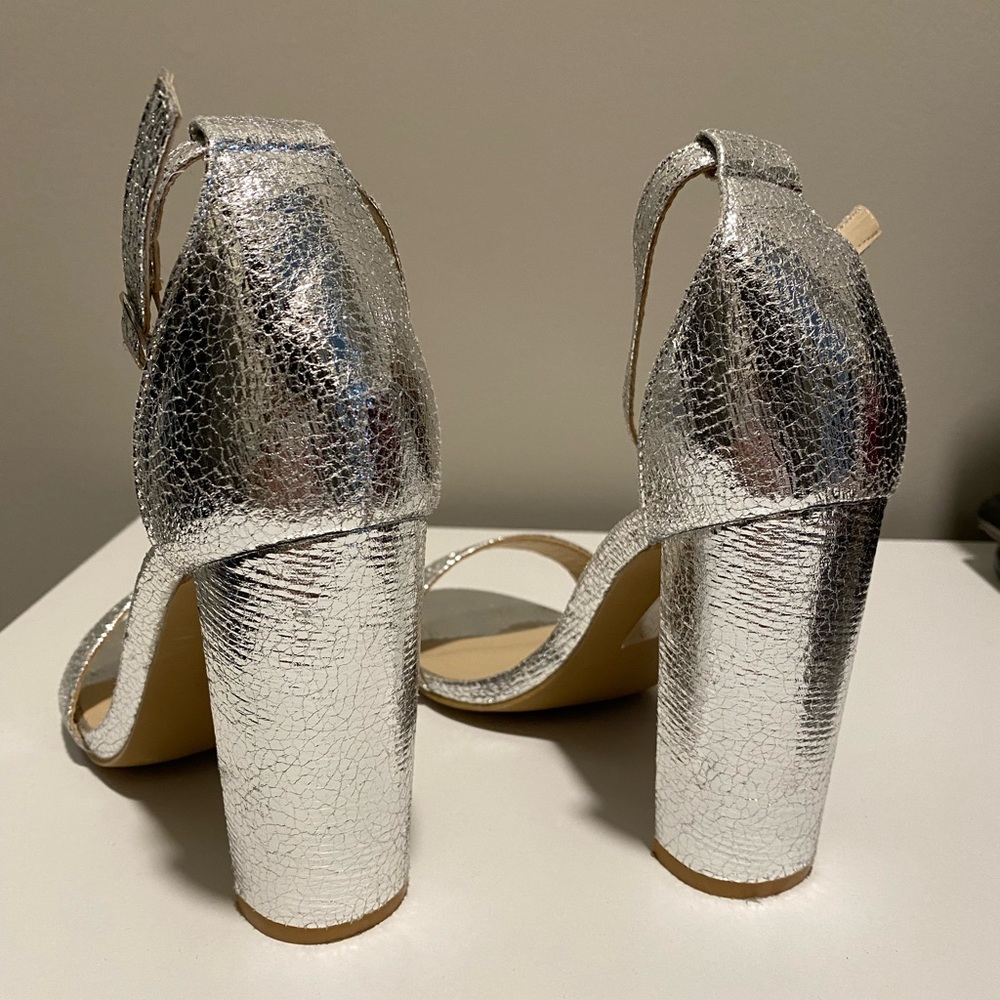 Glamorous Ceara Wide Fit Silver Ankle Strap Heels - Picture 7 of 10